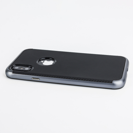 Olixar X-Duo iPhone X Carbon Fibre Case - Metallic Grey