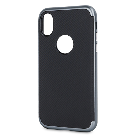 Olixar X-Duo iPhone X Carbon Fibre Case - Metallic Grey