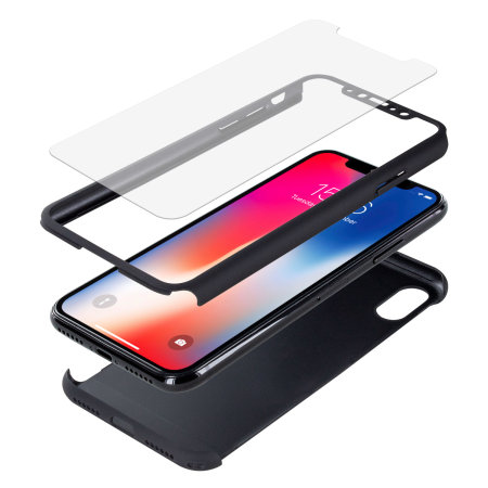 Olixar X-Trio Full Cover iPhone X Case & Screen Protector - Black