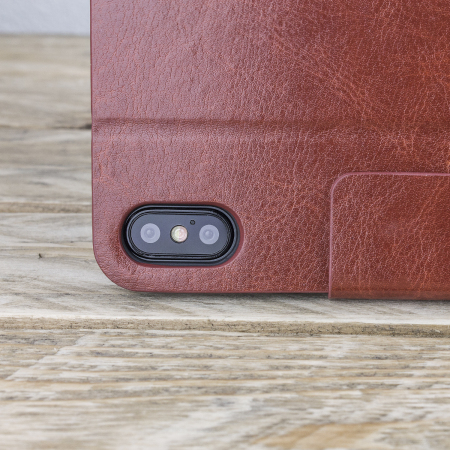 Olixar Leather-Style iPhone X Lommebok Deksel - Brun