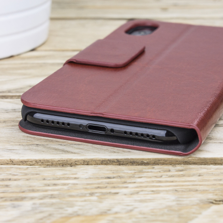 Olixar Leather-Style iPhone X Wallet Stand Case - Brown