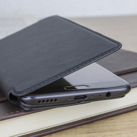 Funda OnePlus 5 Olixar Slim Piel Auténtica Tipo Cartera - Negra