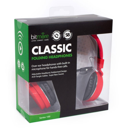 Bitmore Classic On-Ear Folding Headphones with Mic and Remote - Red