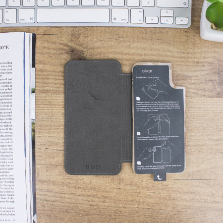 Olixar Slim Genuine Leather Flip iPhone X Plånboksfodral - Svart