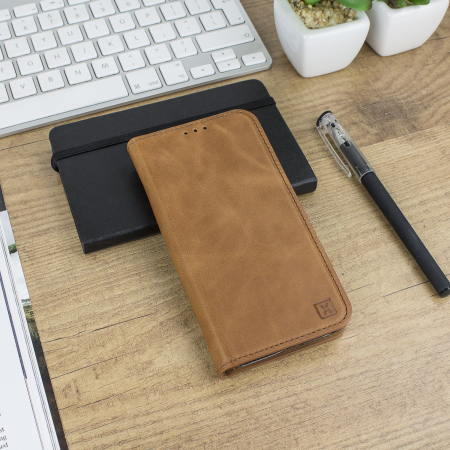 Olixar Genuine Leather iPhone X Executive Wallet Case - Tan