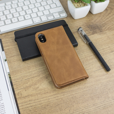 Olixar Genuine Leather iPhone X Executive Wallet Case - Tan