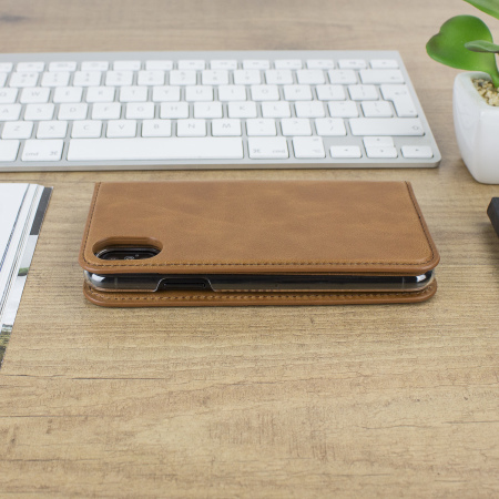 Olixar Genuine Leather iPhone X Executive Wallet Case - Tan