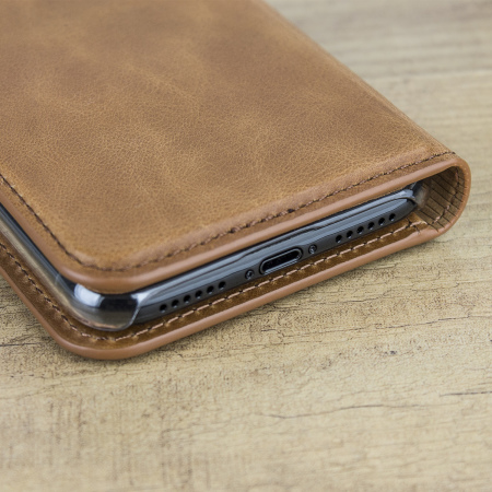 Olixar iPhone X Ledertasche Executive Wallet Case in Brau