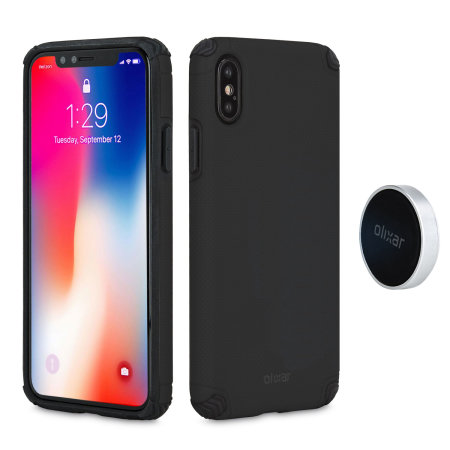 olixar magnus iphone x case and magnetic holders - black