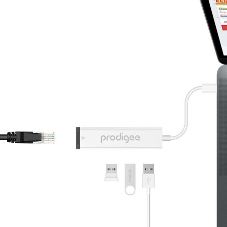 Prodigee USB-C 3-Port USB Hub & Ethernet Adapter