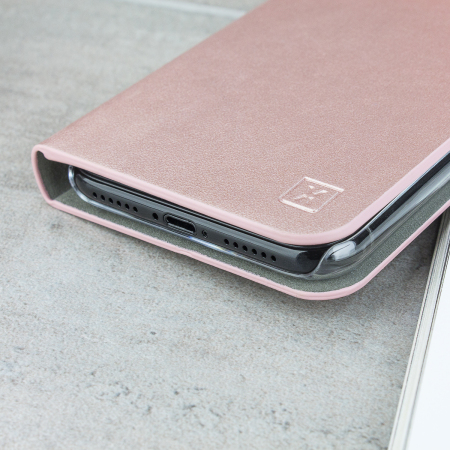 Olixar Leather-Style iPhone X Lommebok Deksel - Rose gull