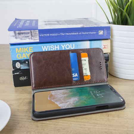 Olixar XTome Leather-Style iPhone X Book Case - Brown