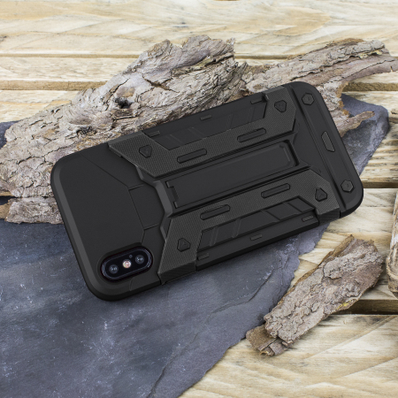 Olixar XTrex iPhone X Rugged Card Kickstand Case - Black