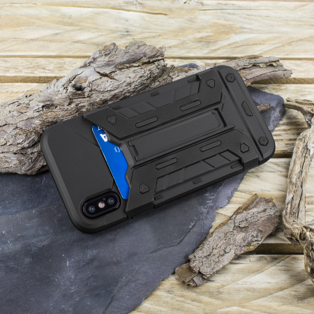 Olixar XTrex iPhone X Rugged Card Kickstand Case - Black