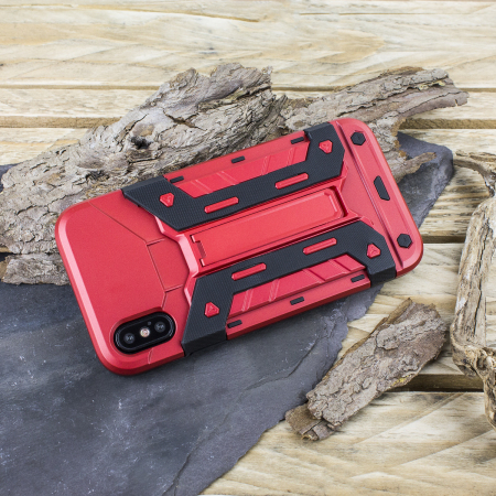 olixar xtrex iphone x rugged card kickstand case - red