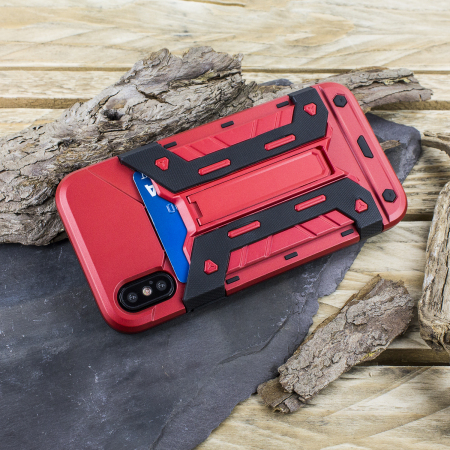 Olixar XTrex iPhone XS / X Rugged Card Kickstand Case - Red