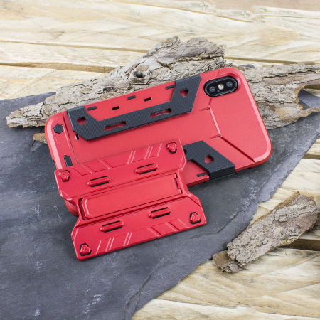 olixar xtrex iphone x rugged card kickstand case - red
