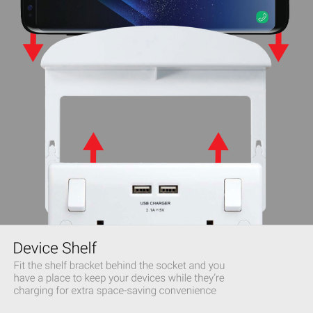 2 Port USB Double UK Plug Socket with Phone Shelf