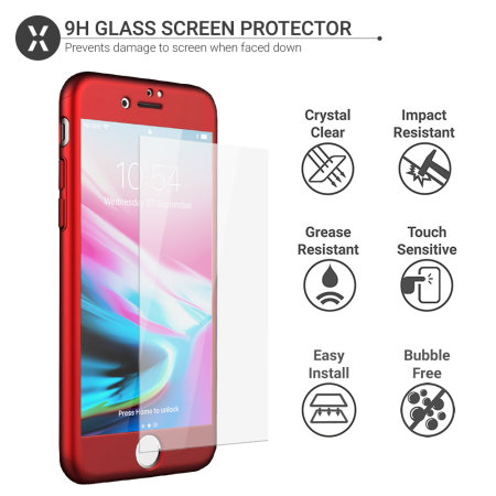 Olixar XTrio Full Cover iPhone 8 Case & Screen Protector - Red