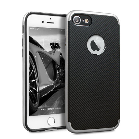 Olixar X-Duo iPhone 7S Hülle in Carbon Fibre Metallic Silber