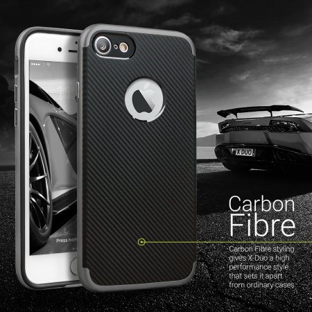 olixar xduo iphone 8 case - carbon fibre metallic grey