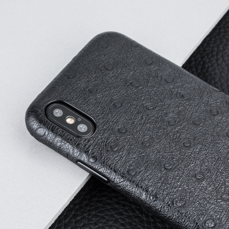 olixar ostrich premium genuine leather iphone x case - black