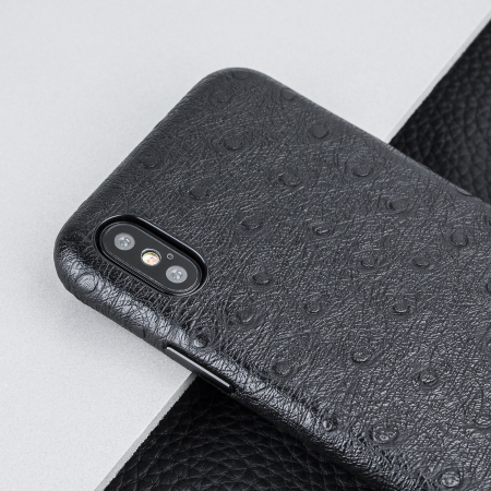 Coque iPhone X Olixar Ostrich Premium en cuir véritable – Noire