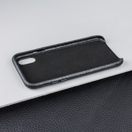 olixar ostrich premium genuine leather iphone x case - black