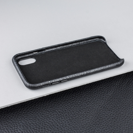 Olixar Ostrich Premium Genuine Leather iPhone X Case - Black