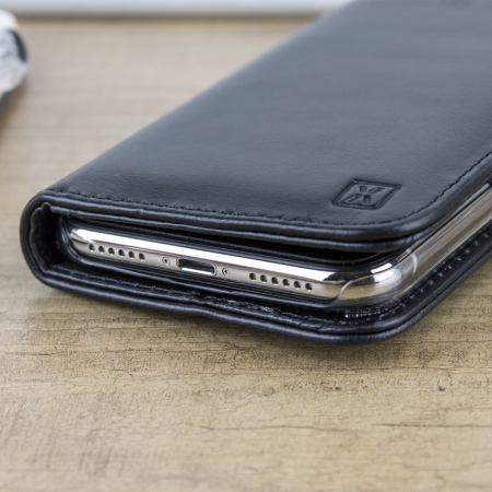 Olixar Genuine Leather iPhone X Plånboksfodral - Svart