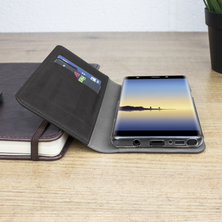 Housse Galaxy Note 8 Olixar Portefeuille en cuir véritable – Noire