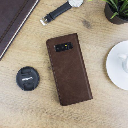 Olixar Genuine Leather Galaxy Note 8 Executive Wallet Case - Brown