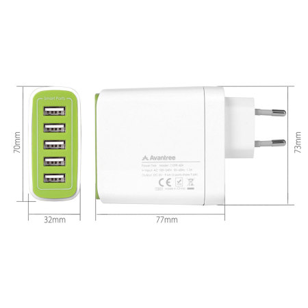 Avantree Power Trek 5 USB Mains Charger - White - EU Mains