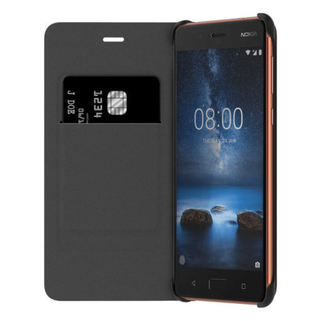 Official Nokia 8 Leather Flip Wallet Case - Black