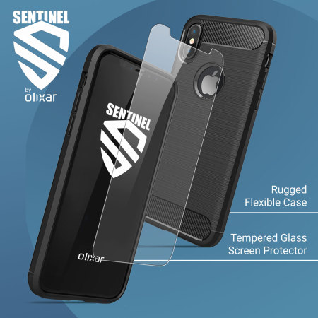 iphone x case with glass screen protector - olixar sentinel