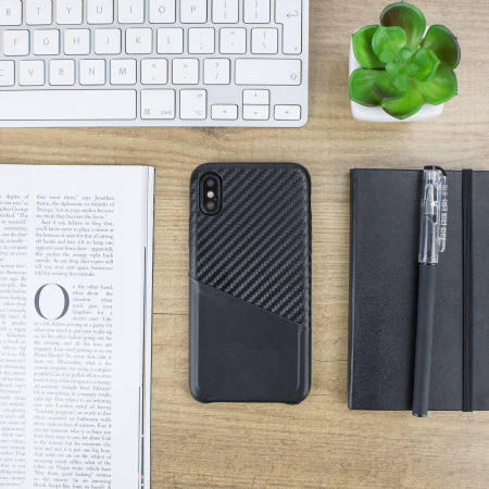 Olixar iPhone X Carbon Fibre Card Pouch Case - Black