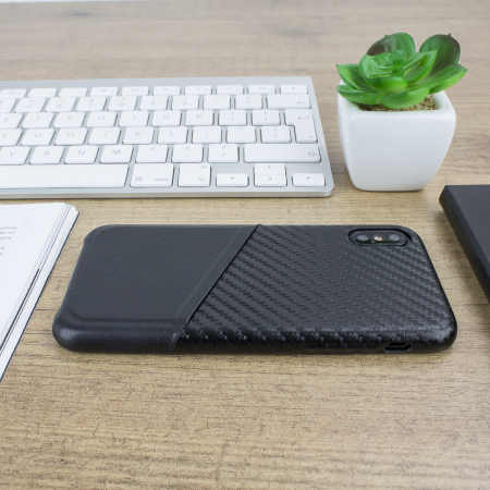 olixar iphone x carbon fibre card pouch case - black