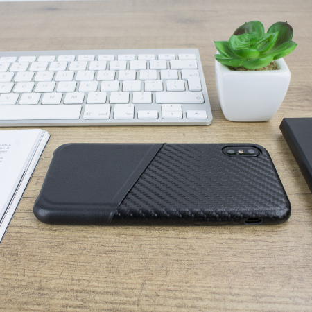 Olixar iPhone X Carbon Fibre Card Pouch Case - Black