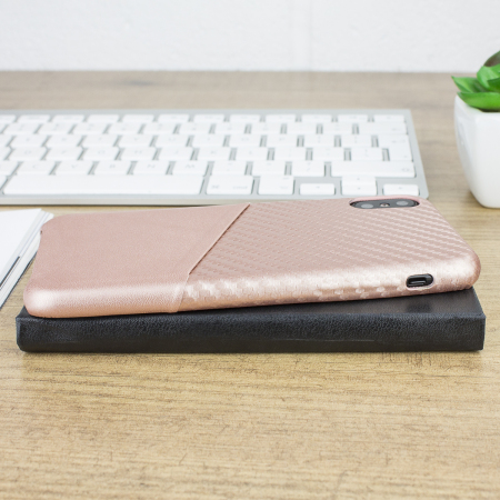 olixar iphone x carbon fibre card pouch case - rose gold