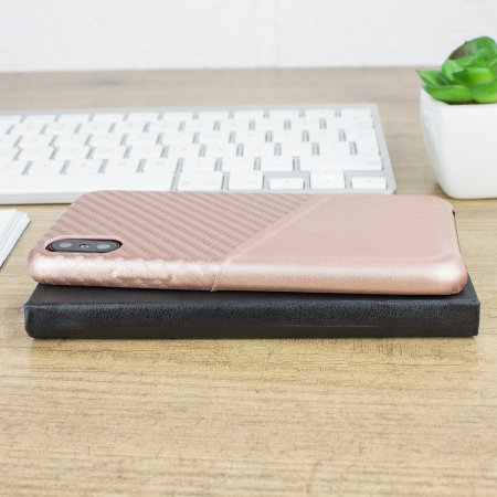 Olixar iPhone X Carbon Fibre Card Pouch Case - Rose Gold