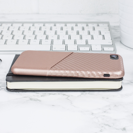 olixar iphone 8 / 7 carbon fibre card pouch case - rose gold