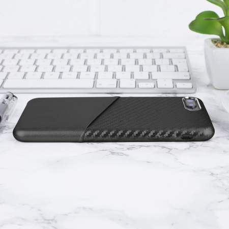 olixar iphone 8 plus / 7 plus carbon fibre card pouch case - black