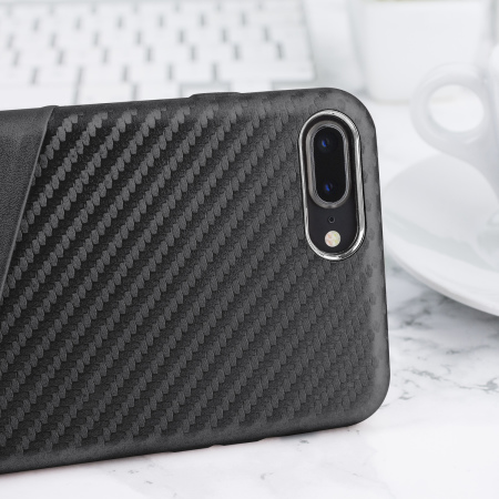 Olixar iPhone 8 Plus/7 Plus Carbon-Faser-Karten-Beutel-Hülle - Schwarz