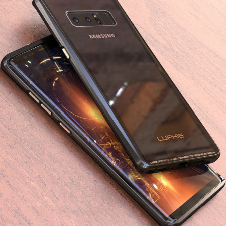 Luphie gehard glazen en metalen Galaxy Note 8 bumperhoesje - Zwart