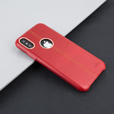 Olixar Premium Slim iPhone X Leather Case - Red