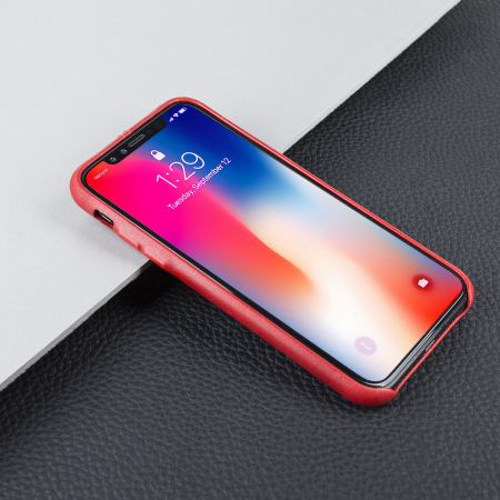 Olixar Premium Slim iPhone X Leather Case - Red