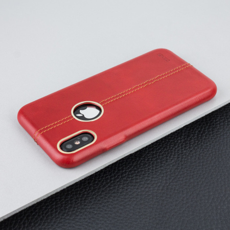 Olixar Premium Slim iPhone X Leather Case - Red