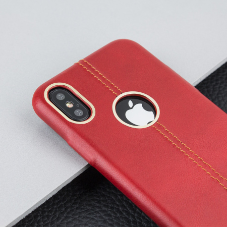 Olixar Premium Slim iPhone X Leather Case - Red