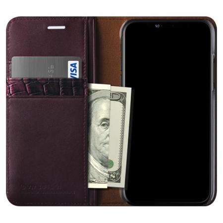 VRS Design Genuine Leather Diary iPhone X Case - Wine