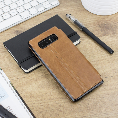 Olixar Slim Genuine Leather Samsung Galaxy Note 8 Wallet Case - Tan